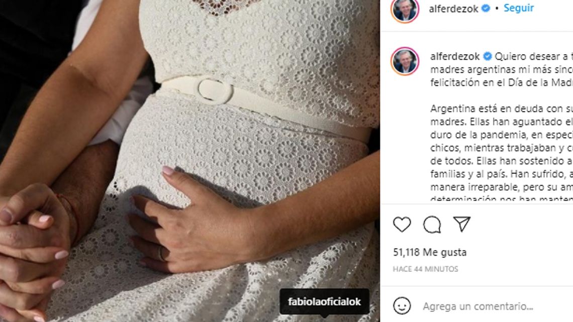 Día de la Madre, Fernández saludó a Fabiola y contó que esperan un varón