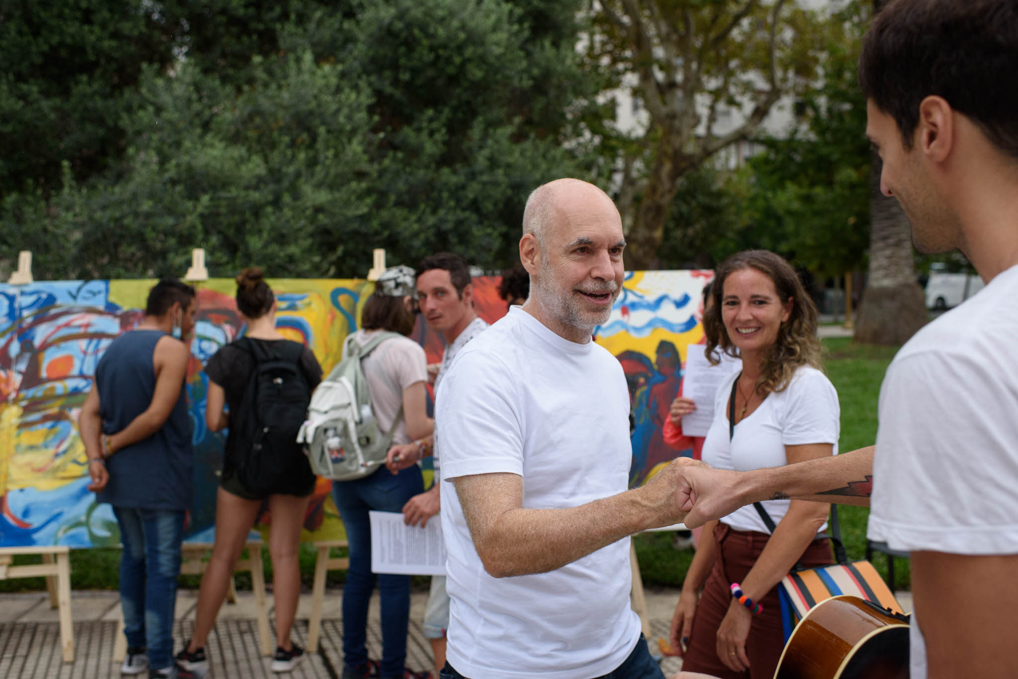 Larreta visitó la carpa por la paz de Scholas Occurrentes en Plaza de Mayo