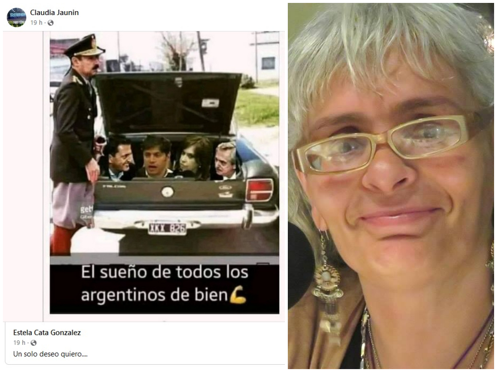 Funcionaria de la UCR reivindicó la dictadura, con CFK y Alberto en un Falcon