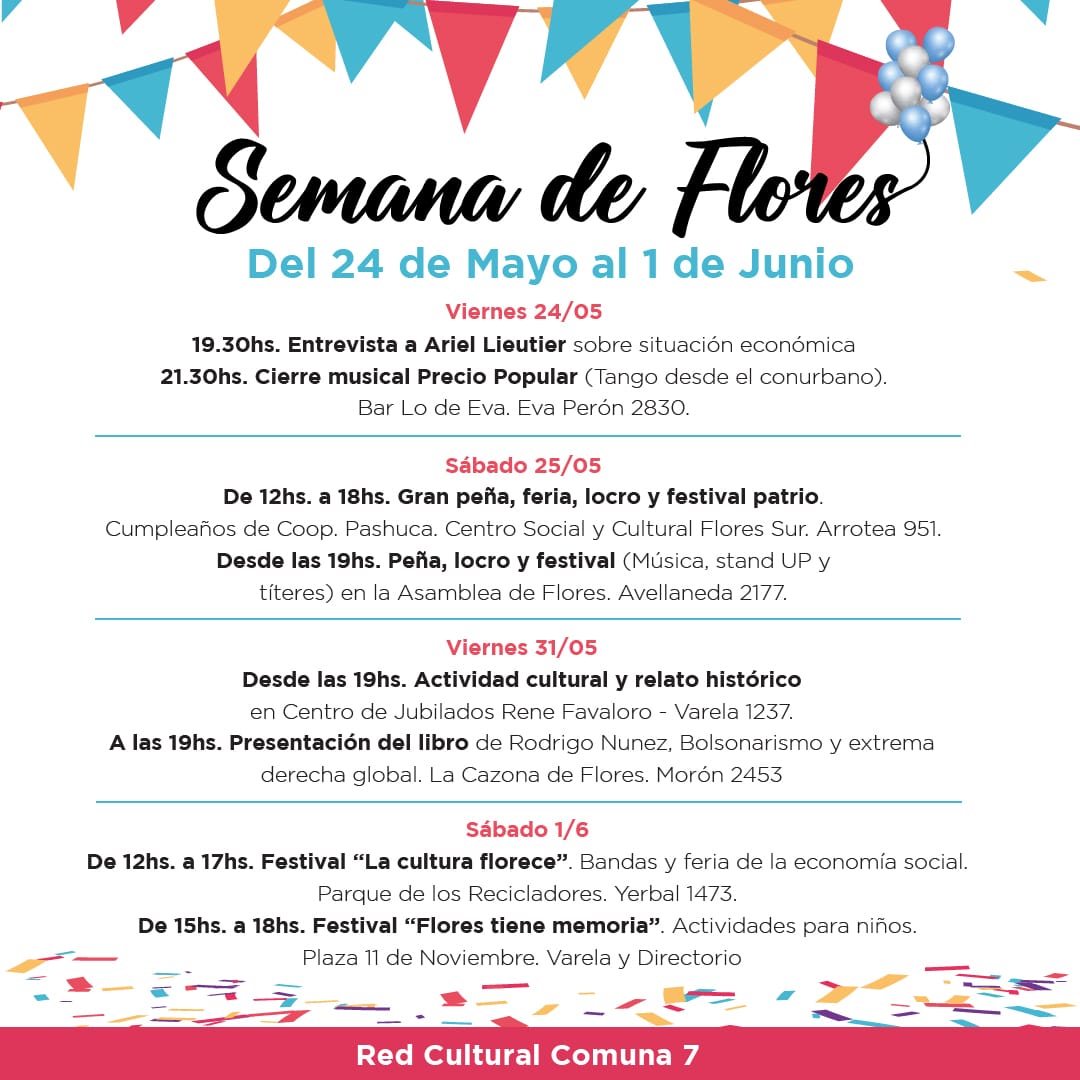 Flores cumple 218 años y habrá festival en los centros culturales