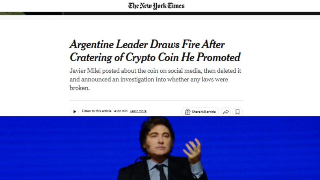 Escándalo cripto: el New York Times dijo que MIlei está en la mira